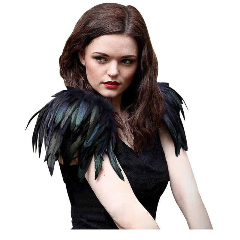 L'VOW Natural Real Feather Epaulet Shrug Shoulder Strap Halloween Costumes Pack of 2 (Black) - Image 4
